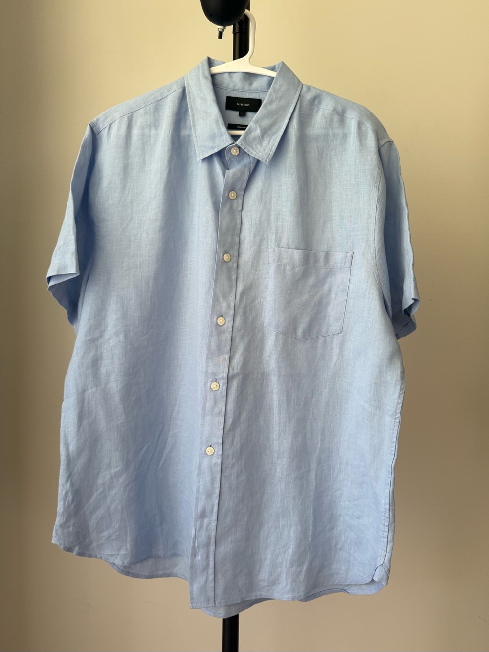 Vince Men’s Linen Button Up Shirt Blue Short Sleeve Classic Fit L